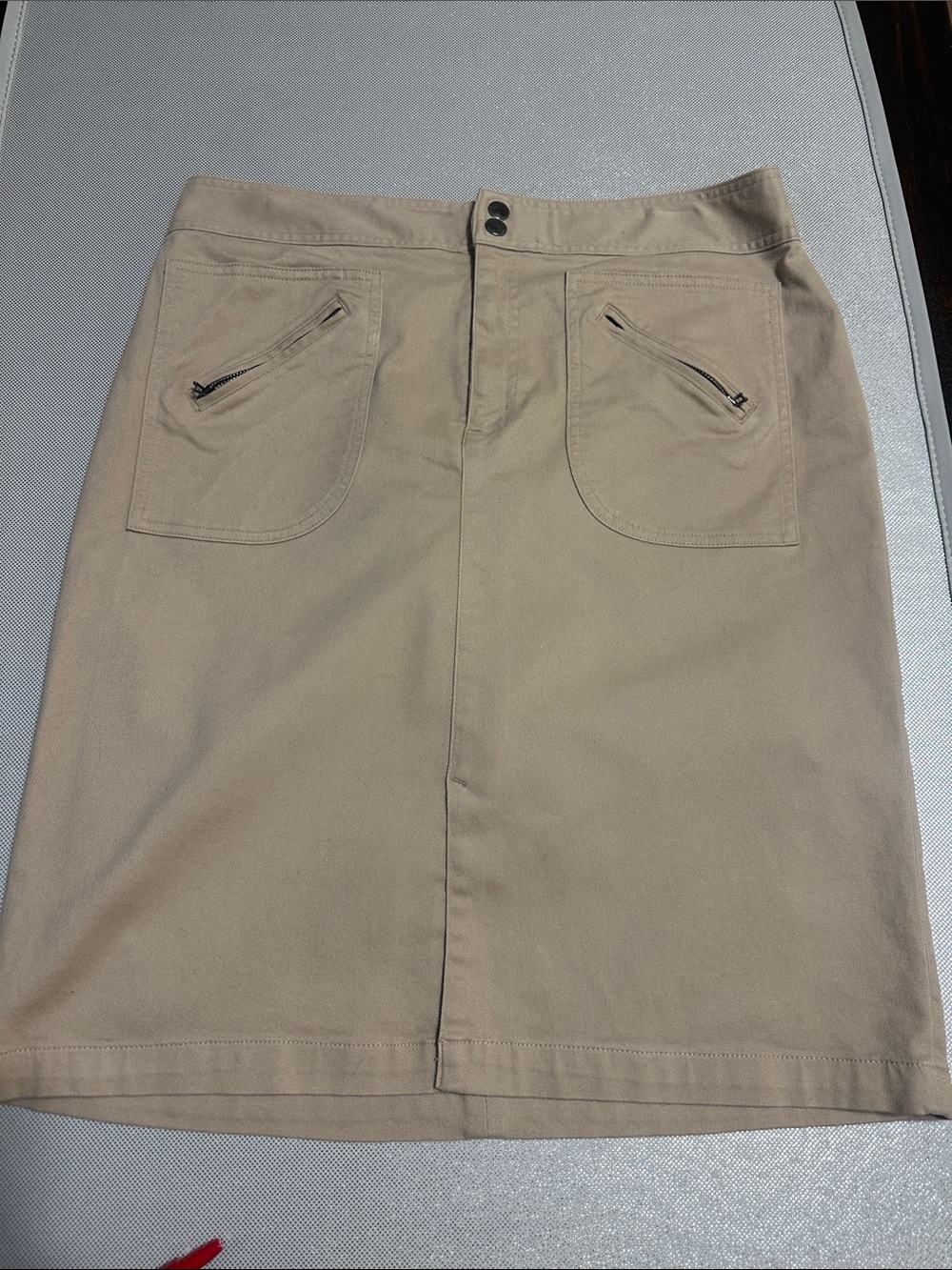 Ralph Lauren Khaki Midi Skirt with Zip Pocket Details